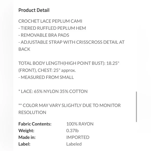 *Last One* Ivory Lace Crochet Cami Tiered Boho Tank Top, Strappy Back, S-M-L-XL - Picture 6 of 7